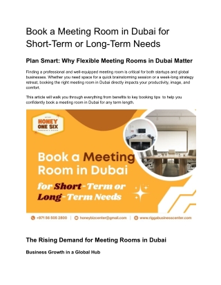 Book a Meeting Room in Dubai for Short-Term or Long-Term Needs