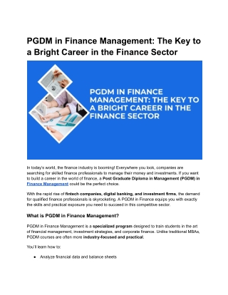 PGDM in Finance Management_ The Key to a Bright Career in the Finance Sector