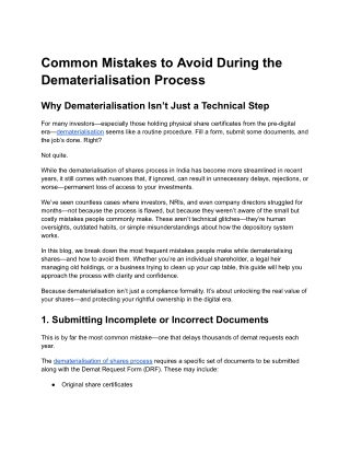 Common Mistakes to Avoid During the Dematerialisation Process