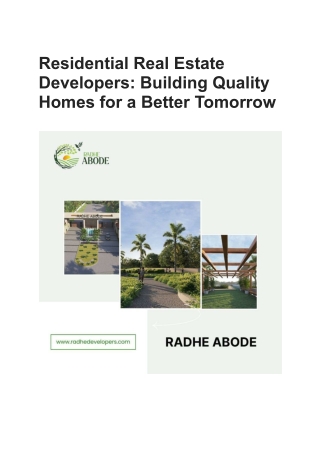 Residential Real Estate Developers_ Building Quality Homes for a Better Tomorrow