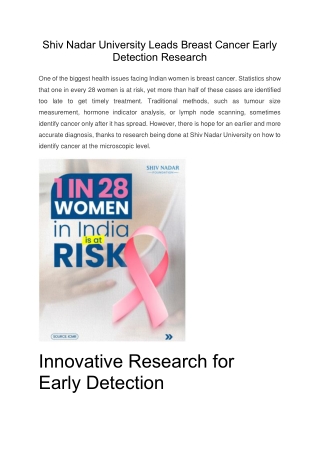 Shiv Nadar University Leads Breast Cancer Early Detection Research