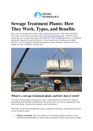 Sewage Treatment Plants: How They Work, Types, and Benefits