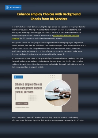 Enhance employ Choices with Background Checks from BD Services