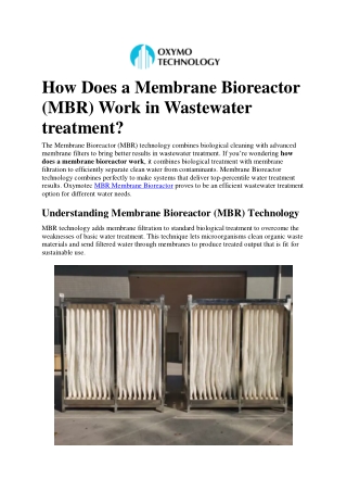 How Does a Membrane Bioreactor (MBR) Work in Wastewater treatment?