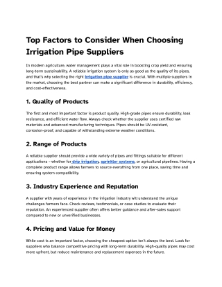 Top Factors to Consider When Choosing Irrigation Pipe Suppliers
