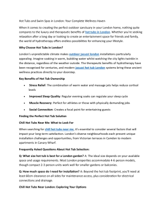 Hot Tubs and Swim Spas in London Your Complete Wellness Haven