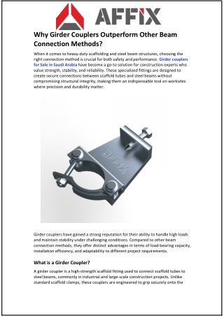 Why Girder Couplers Outperform Other Beam Connection Methods