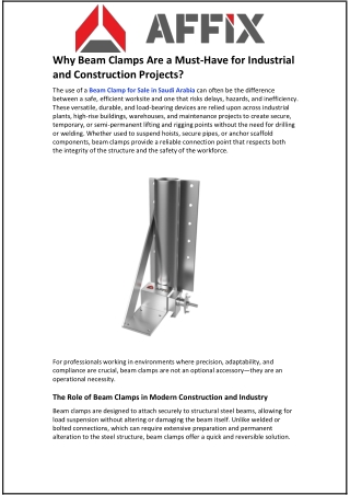 Why Beam Clamps Are a Must-Have for Industrial and Construction Projects
