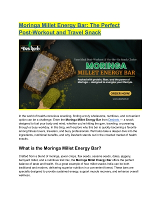 Moringa Millet Energy Bar : The Perfect Post-Workout and Travel Snack