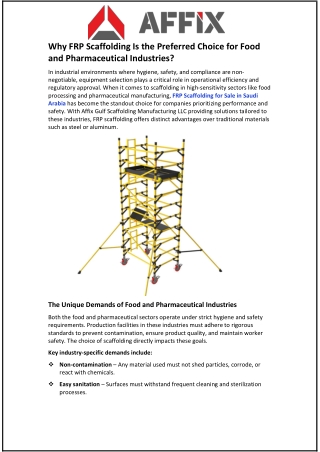 Why FRP Scaffolding Is the Preferred Choice for Food and Pharmaceutical Industries