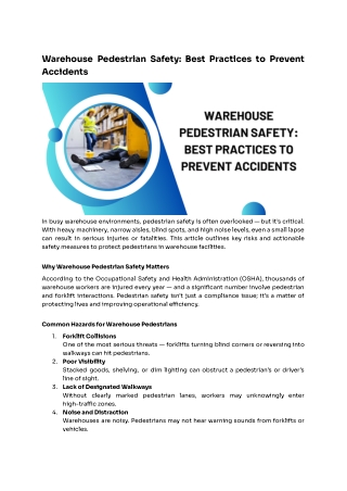 Warehouse Pedestrian Safety: Best Practices to Prevent Accidents