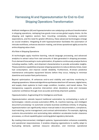 Harnessing AI and Hyperautomation for End-to-End Shipping Operations Transformation