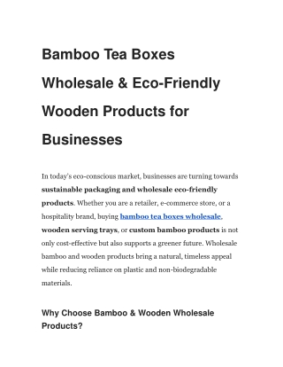 Bamboo Tea Boxes Wholesale & Eco-Friendly Wooden Products for Businesses