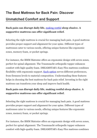 The Best Mattress for Back Pain