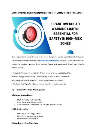 Crane Overhead Warning Lights: Essential for Safety in High-Risk Zones