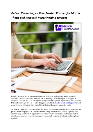 Delkon Technology – Your Trusted Partner for Master Thesis and Research Paper Writing Services