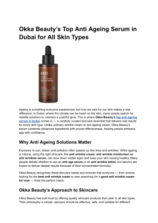 Top Anti Ageing Serum in Dubai