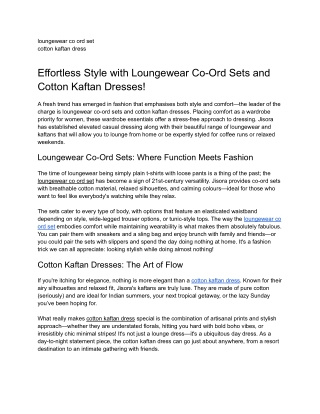 Effortless Style with Loungewear Co-Ord Sets and Cotton Kaftan Dresses!