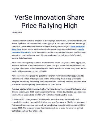 Get the Latest and Most Reliable VerSe Innovation Share Price Updates on Planify