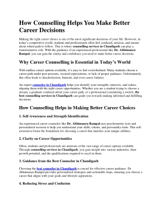 How Counselling Helps You Make Better Career Decisions