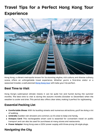 Travel Tips for a Perfect Hong Kong Tour Experience
