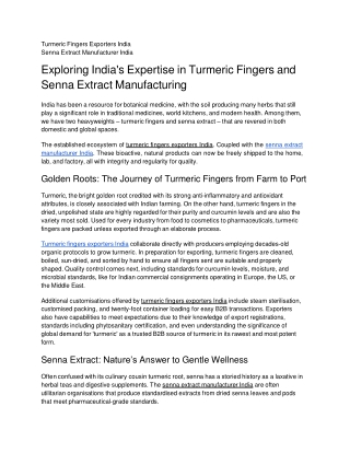 Exploring India's Expertise in Turmeric Fingers and Senna Extract Manufacturing