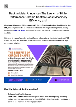 Baokun Metal Announces The Launch of High-Performance Chrome Shaft to Boost Machinery Efficiency and Reliability