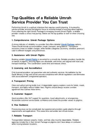 Top Qualities of a Reliable Umrah Service Provider You Can Trust