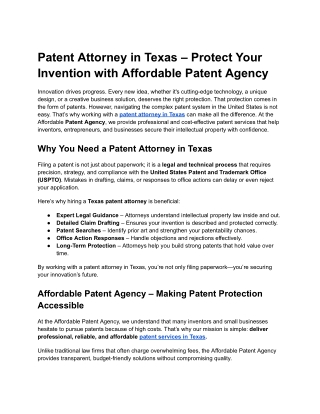 Patent Attorney in Texas – Protect Your Invention with Affordable Patent Agency