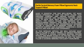 Derila Pillow CA – The Orthopedic Memory Foam Pillow for Pain-Free Sleep!