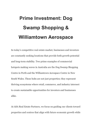 Prime Investment_ Dog Swamp Shopping & Williamtown Aerospace