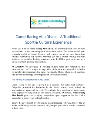 Camel Racing Abu Dhabi – A Traditional Sport & Cultural Experience