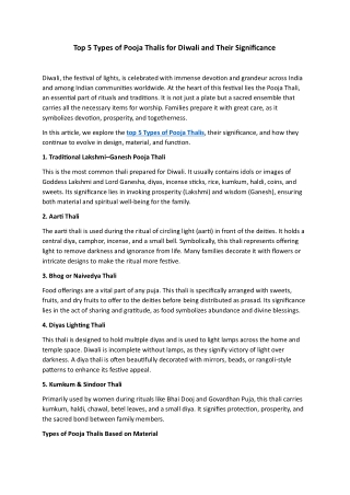 Top 5 Types of Pooja Thalis for Diwali and Their Significance