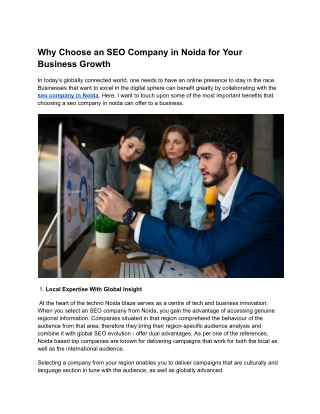 Why Choose an SEO Company in Noida for Your Business Growth