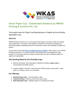 Custom Paper Cups in Nashik – Brand Your Beverage