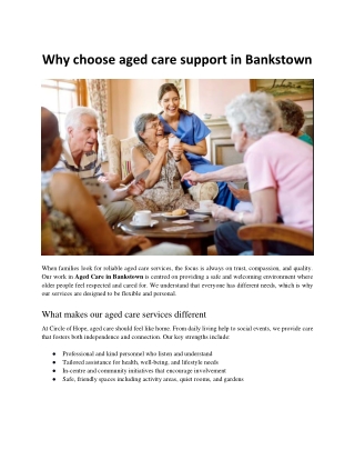 Why choose aged care support in Bankstown