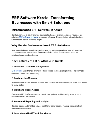 ERP Software Kerala: Transforming Businesses with Smart Solutions