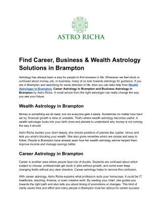 Find Career, Business & Wealth Astrology Solutions in Brampton