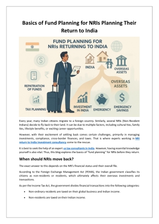 Basics of Fund Planning for NRIs Planning Their Return to India
