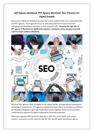 SEO Agency Montreal, PPC Agency Montreal Your Partners for Digital Growth