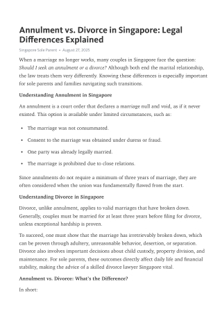 Annulment vs. Divorce in Singapore Legal Differences Explained