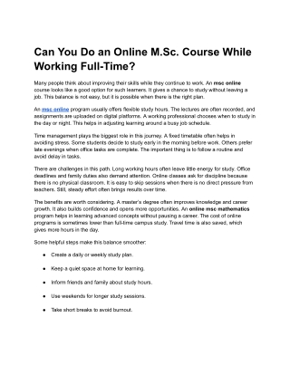 Can You Do an Online M.Sc Course While Working Full-Time_
