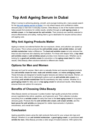 Top Anti Ageing Serum in Dubai
