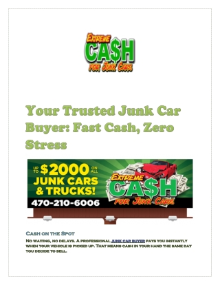 Your Trusted Junk Car Buyer: Fast Cash, Zero Stress
