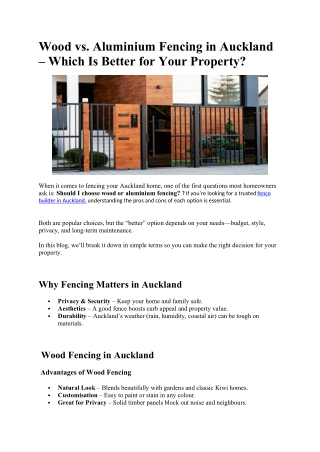 Wood vs. Aluminium Fencing in Auckland – Which Is Better for Your Property_