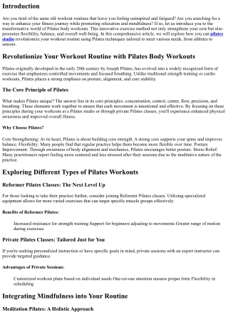 Revolutionize Your Workout Routine with Pilates Body Workouts