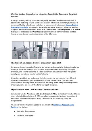 Why You Need an Access Control Integration Specialist for Secure and Compliant Facilities