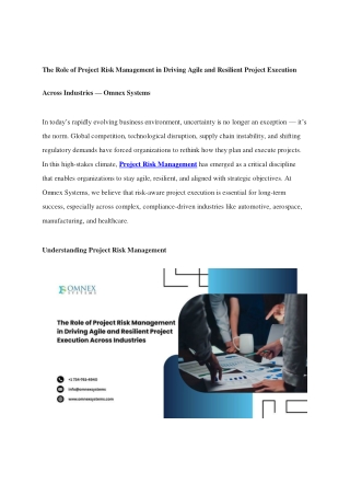 The Role of Project Risk Management in Driving Agile and Resilient Project Execution Across Industries — Omnex Systems