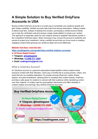 A Simple Solution to Buy Verified OnlyFans Accounts in USA