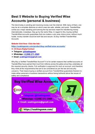 Best 5 Website to Buying Verified Wise Accounts (personal & business)